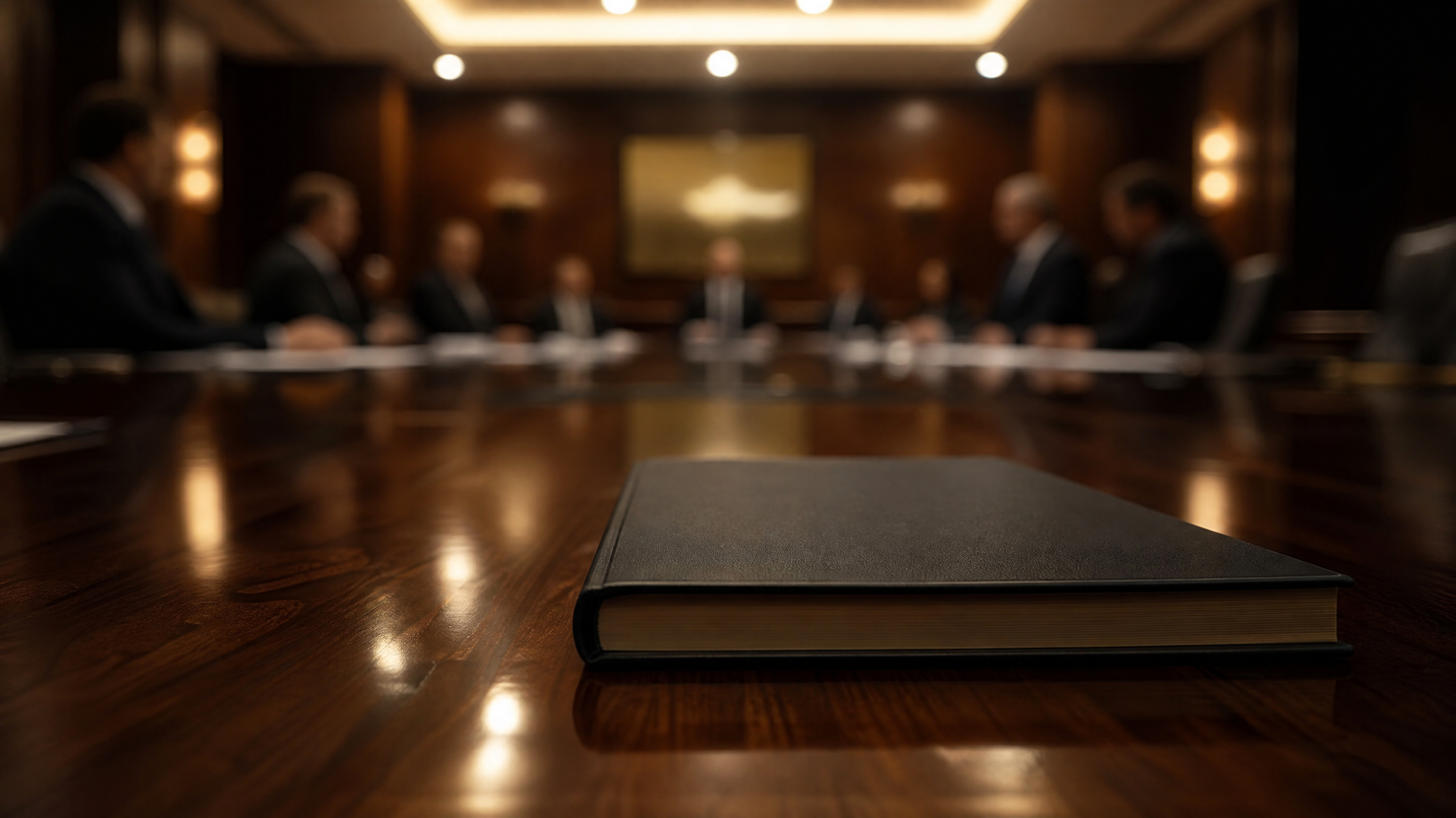 Executive boardroom during confidential security briefing