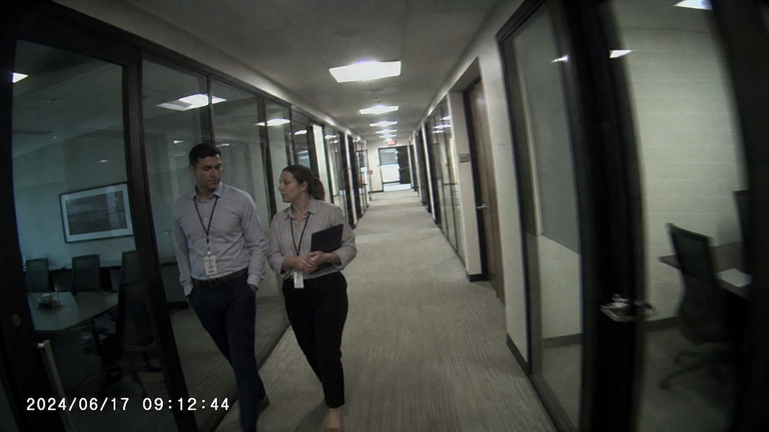 Hidden camera view of corporate corridor during authorized physical intrusion test
